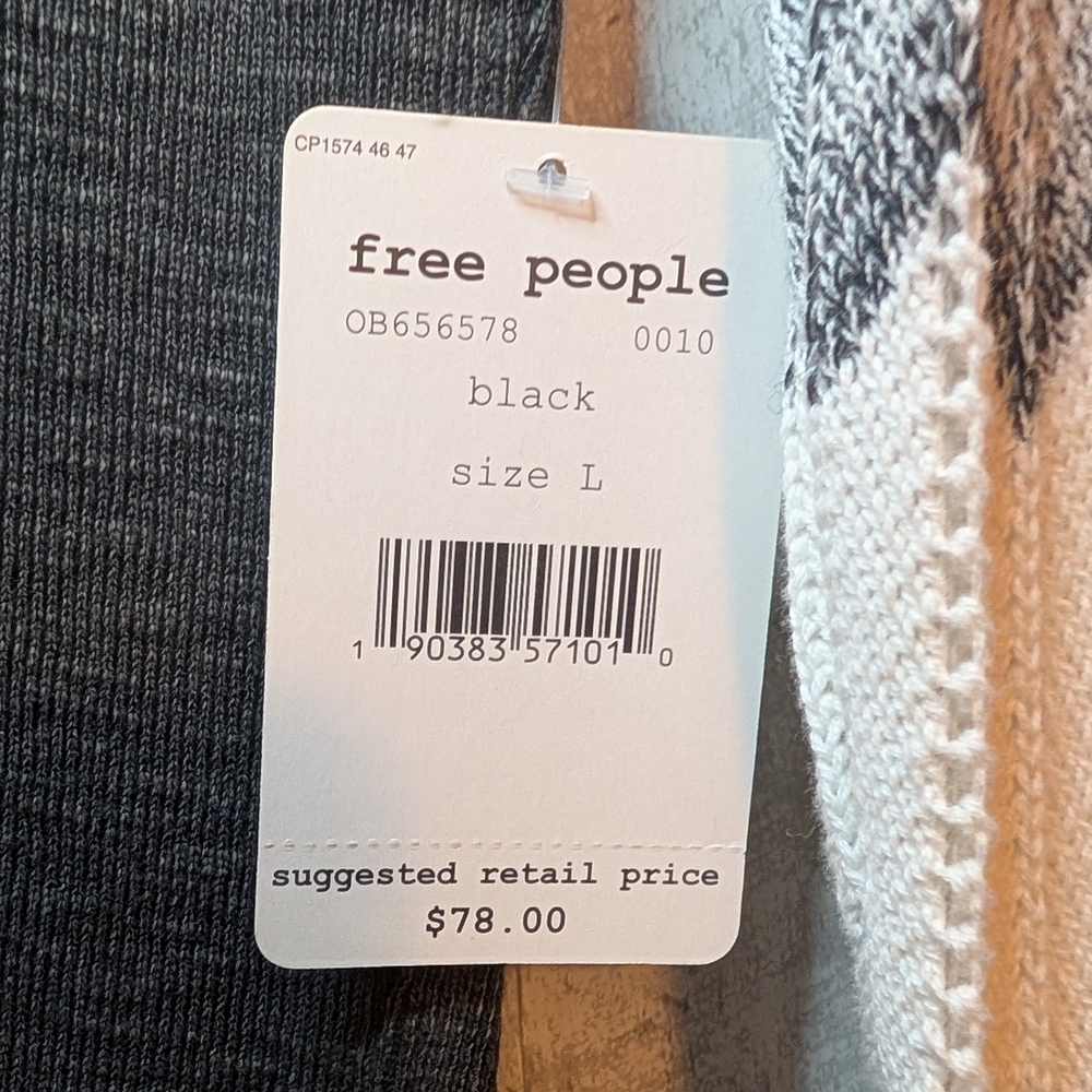 NWT Free People Black and Gray Bell-Sleeve Thermal Sweater - Picture 5 of 7